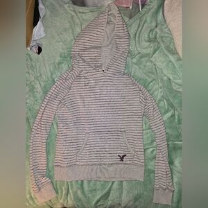 American Eagle Outfitters Women's Striped Hoodie Sweater - Gray